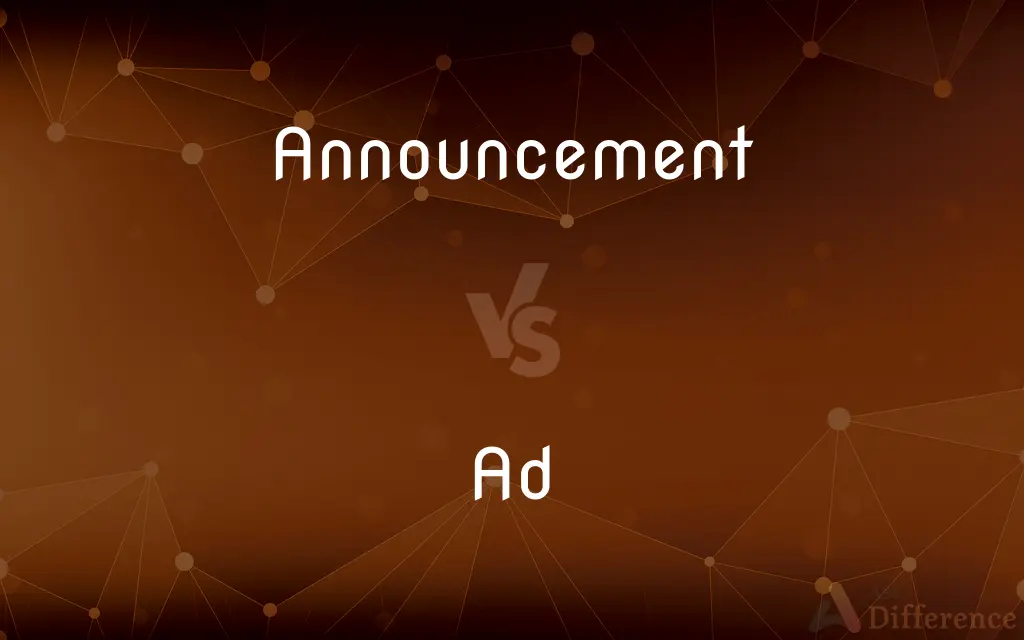Announcement vs. Ad — What's the Difference?